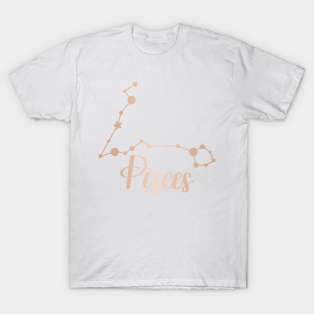 Pisces Zodiac Constellation in Rose Gold T-Shirt by Kelly Gigi